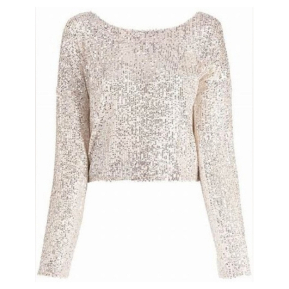 NWT In The Mood For Love Cream Coco Sequins Embellished Holiday Blouse Size XS